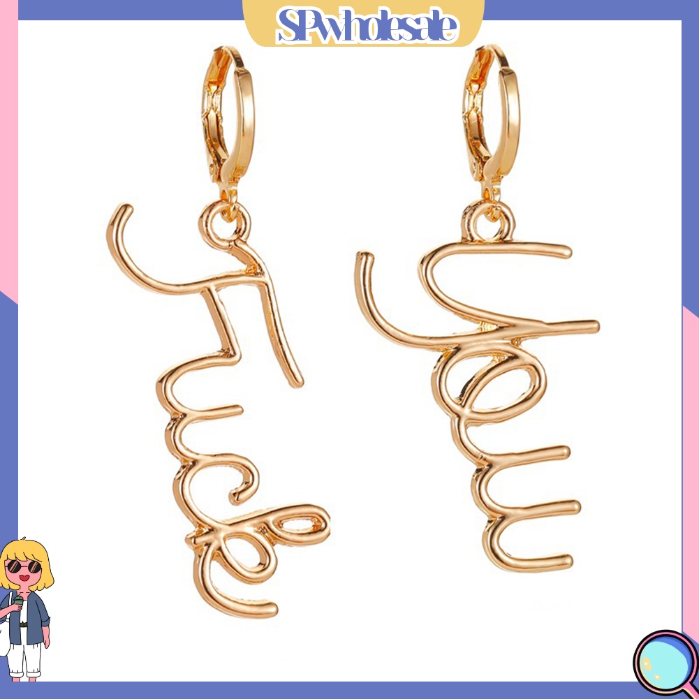 {SPwholesale} Hoa Tai Dáng Dài Hoạ Tiết Chữ Cá Tính Cho Nữ