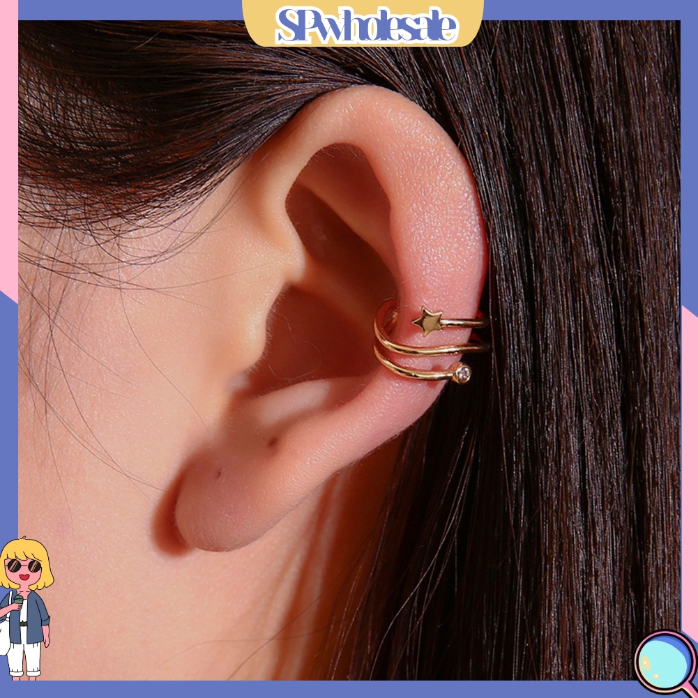 {SPwholesale} Bông Tai Kiểu Kẹp Hình Ngôi Sao Có Đính Đá 1 Cái Cho Nữ