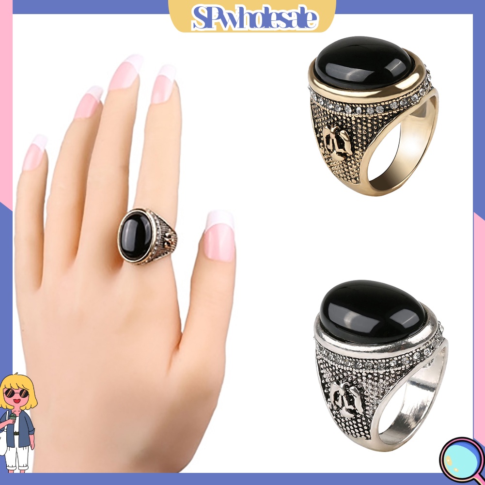 {SPwholesale} Nhẫn Đính Đá Đen Phong Cách Cổ Điển Cho Nam