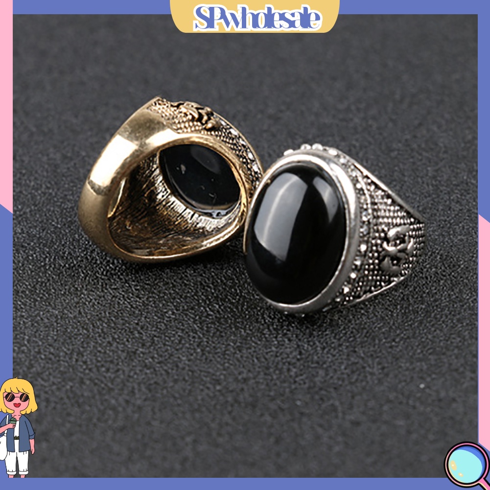 {SPwholesale} Nhẫn Đính Đá Đen Phong Cách Cổ Điển Cho Nam