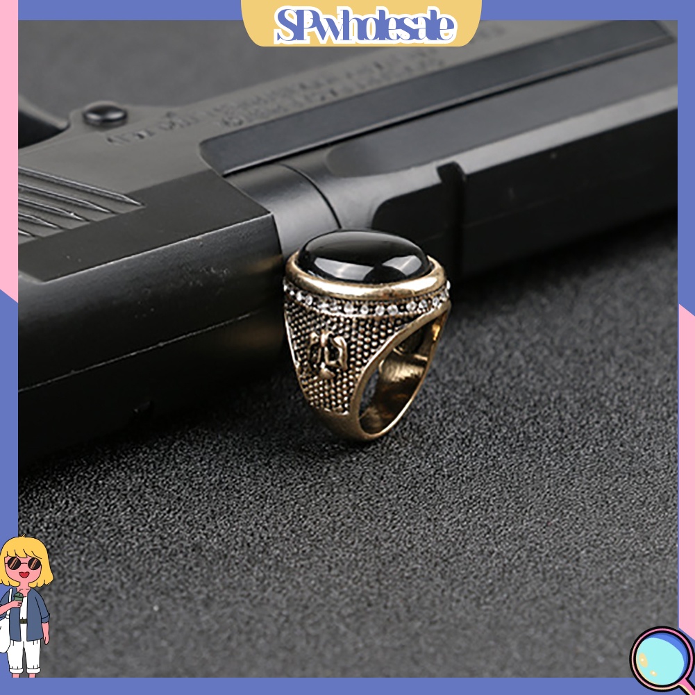 {SPwholesale} Nhẫn Đính Đá Đen Phong Cách Cổ Điển Cho Nam