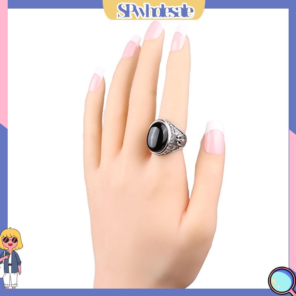 {SPwholesale} Nhẫn Đính Đá Đen Phong Cách Cổ Điển Cho Nam