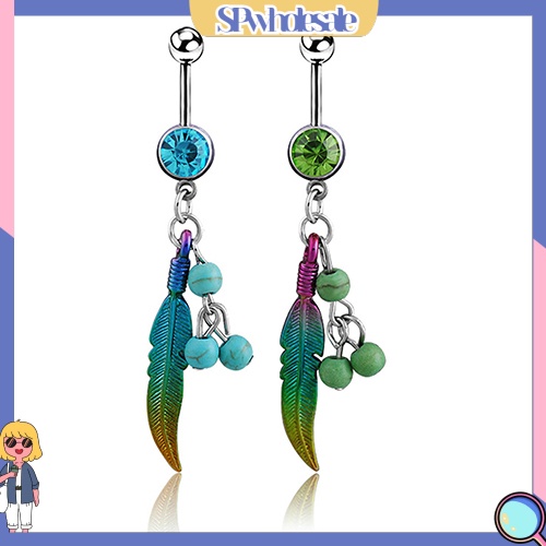 {SPwholesale} Khuyên rốn mặt hình chiếc lá đính đá xinh xắn cá tính thời trang