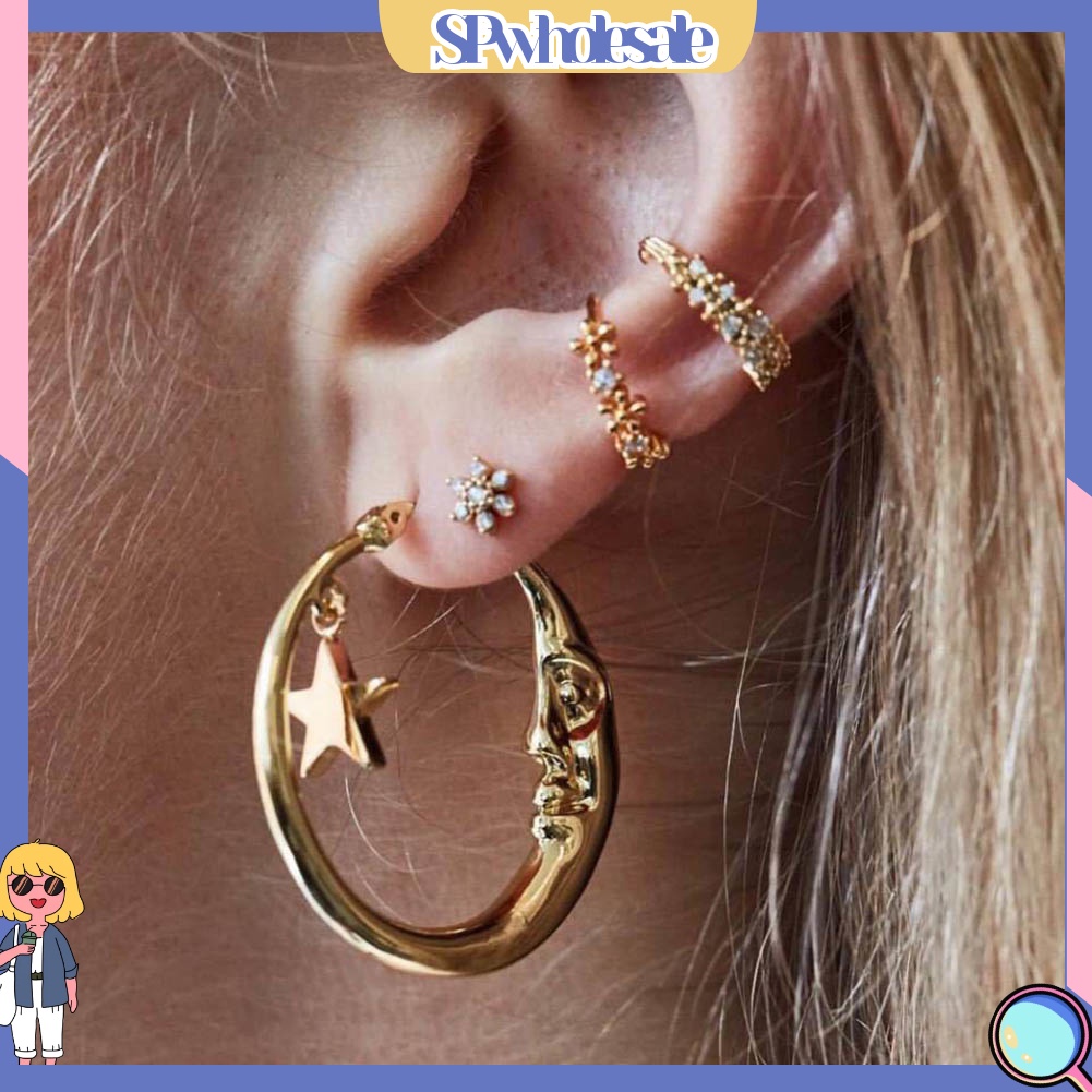 {SPwholesale} Set 1 / 4 Khuyên Vành Tai Đính Đá / Ngọc Trai Giả Thời Trang Dành Cho Nữ