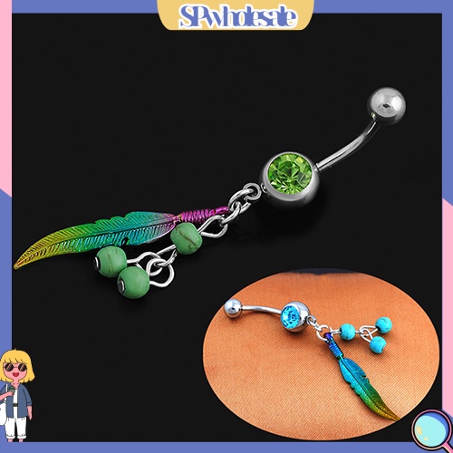 {SPwholesale} Khuyên rốn mặt hình chiếc lá đính đá xinh xắn cá tính thời trang