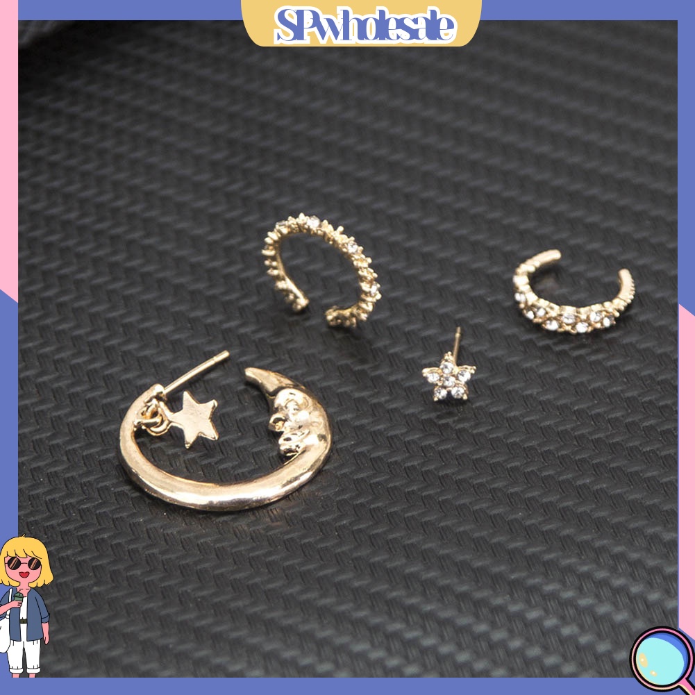 {SPwholesale} Set 1 / 4 Khuyên Vành Tai Đính Đá / Ngọc Trai Giả Thời Trang Dành Cho Nữ