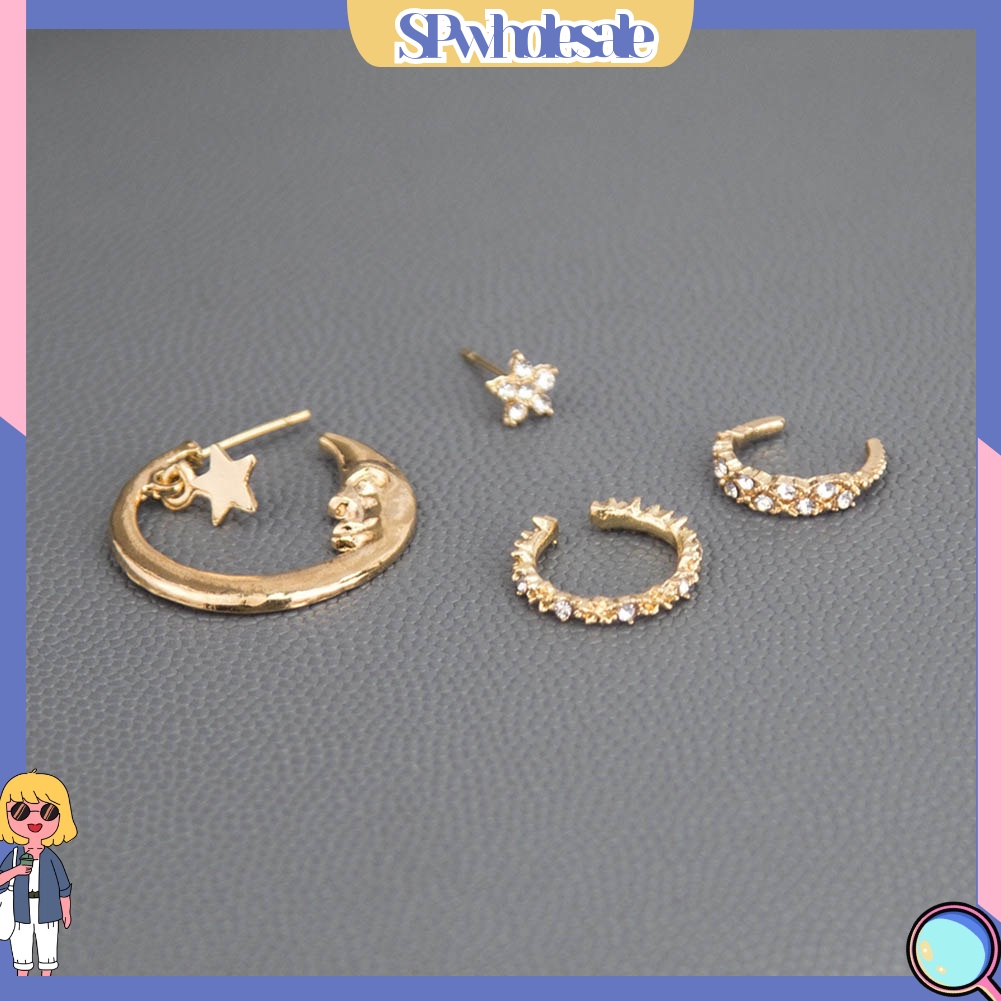 {SPwholesale} Set 1 / 4 Khuyên Vành Tai Đính Đá / Ngọc Trai Giả Thời Trang Dành Cho Nữ