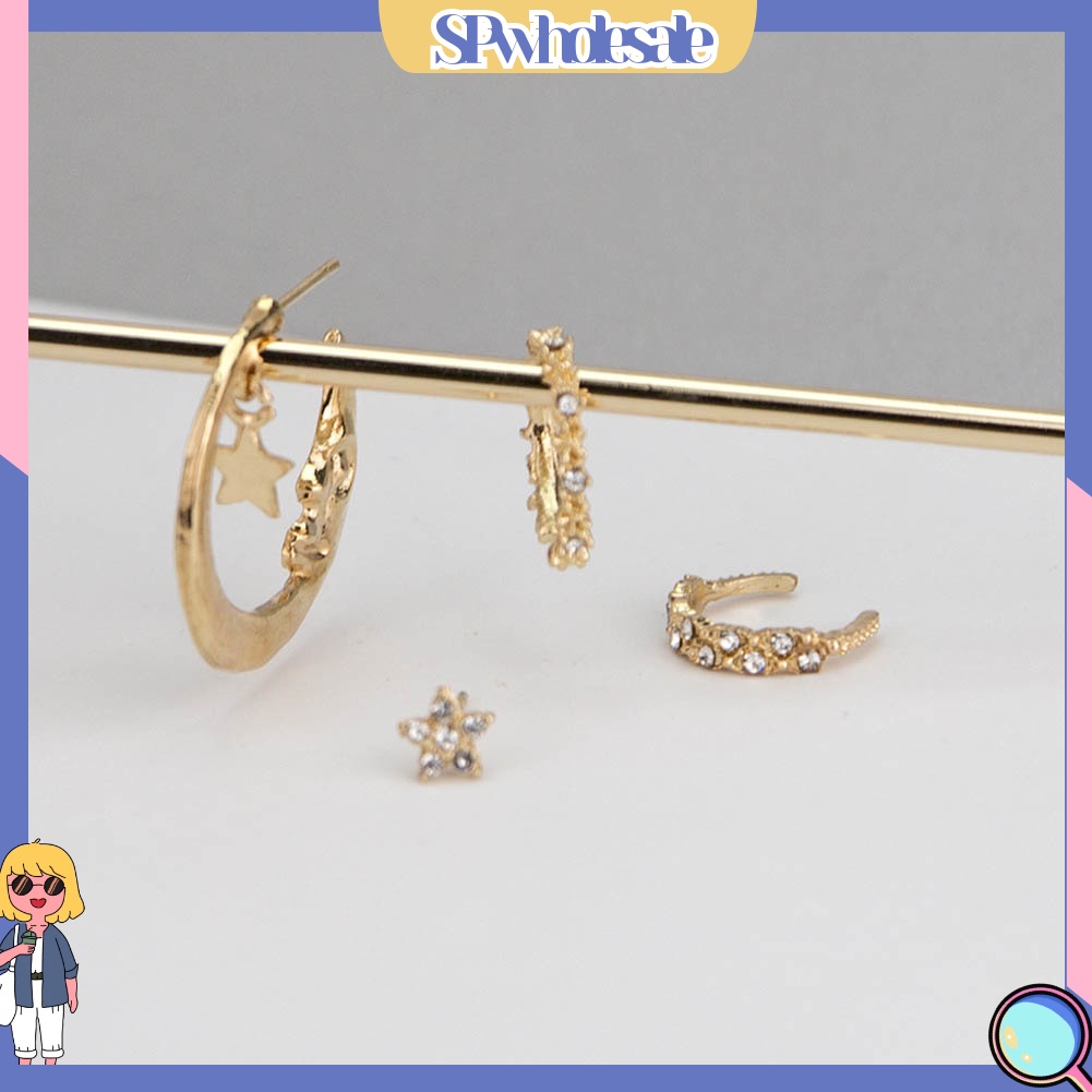 {SPwholesale} Set 1 / 4 Khuyên Vành Tai Đính Đá / Ngọc Trai Giả Thời Trang Dành Cho Nữ