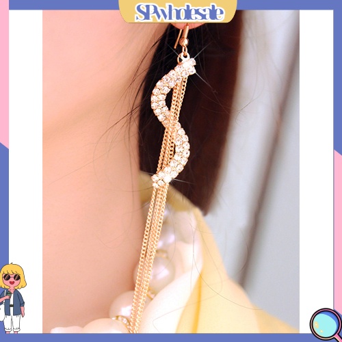 {SPwholesale} Bông Tai Dạng Dài Tua Rua Hình Chữ S Đính Đá Xinh Xắn