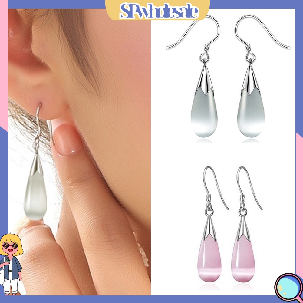 {SPwholesale} Hoa tai dáng dài hình giọt nước đính đá opal sang trọng dành cho nữ