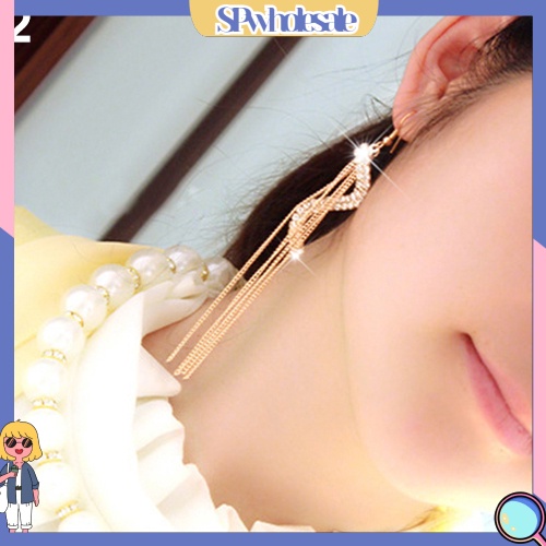 {SPwholesale} Bông Tai Dạng Dài Tua Rua Hình Chữ S Đính Đá Xinh Xắn