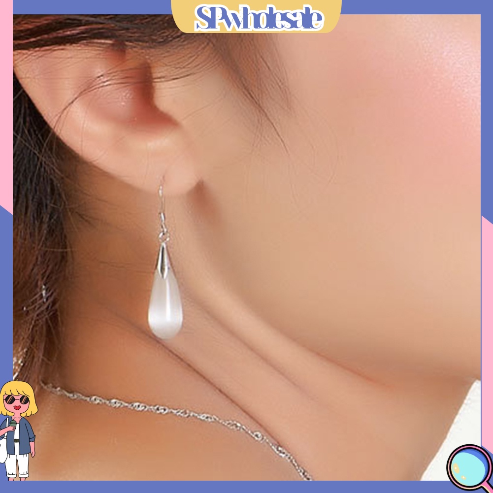 {SPwholesale} Hoa tai dáng dài hình giọt nước đính đá opal sang trọng dành cho nữ