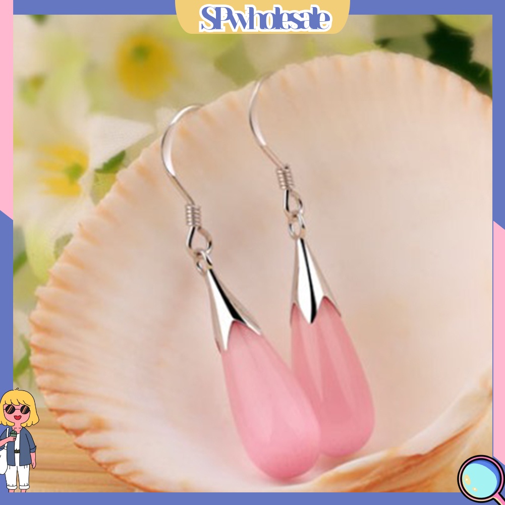 {SPwholesale} Hoa tai dáng dài hình giọt nước đính đá opal sang trọng dành cho nữ