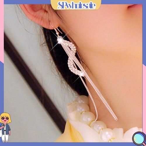 {SPwholesale} Bông Tai Dạng Dài Tua Rua Hình Chữ S Đính Đá Xinh Xắn