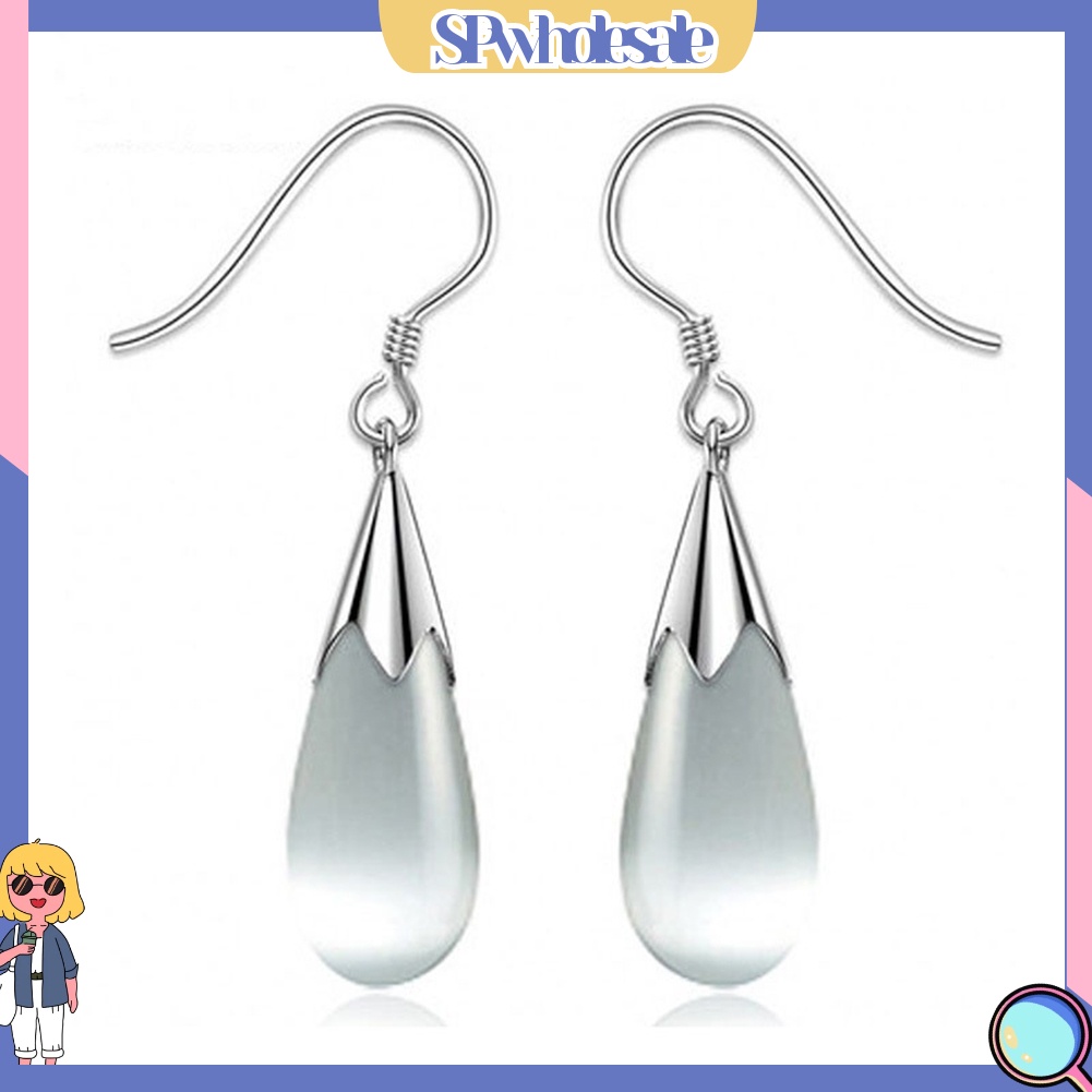 {SPwholesale} Hoa tai dáng dài hình giọt nước đính đá opal sang trọng dành cho nữ