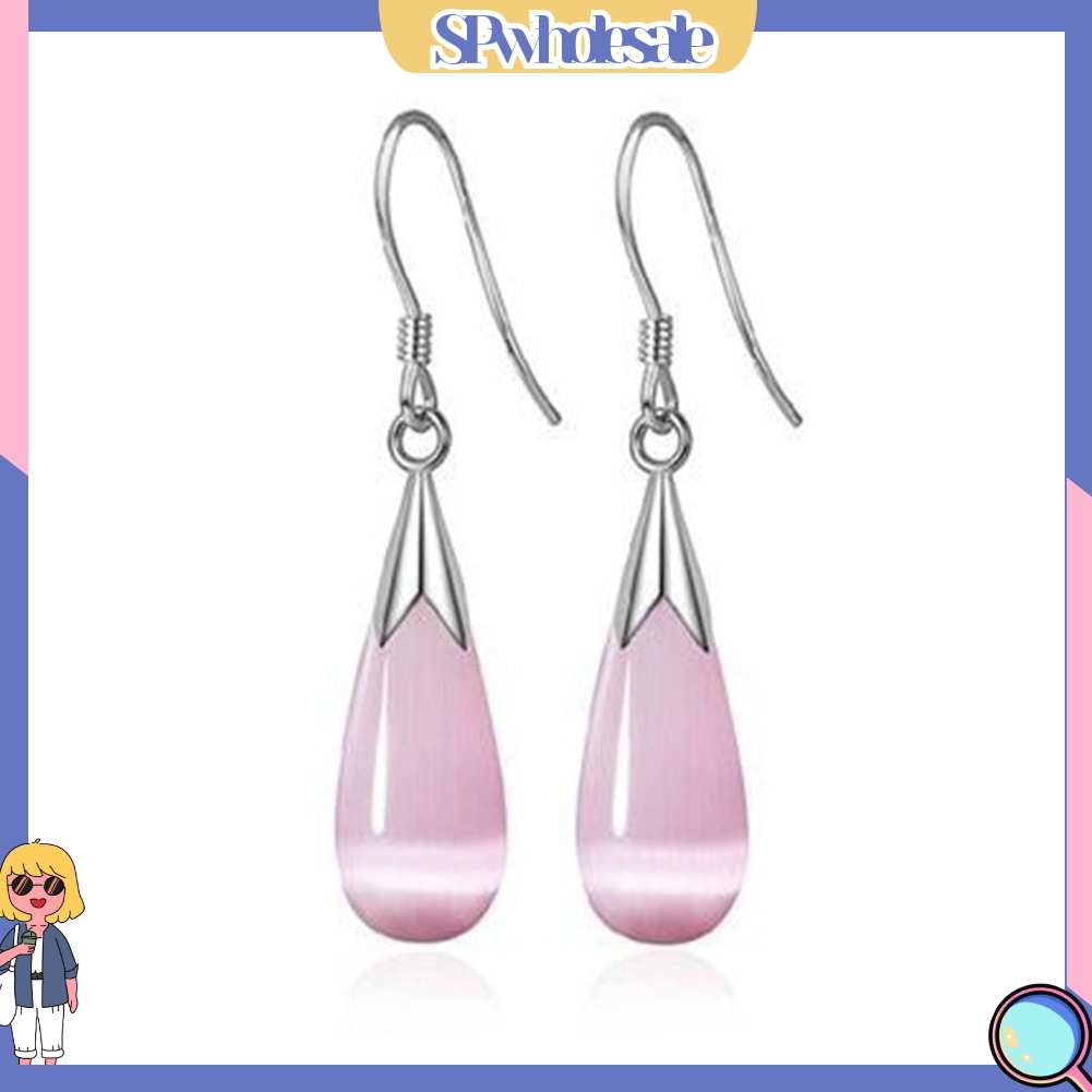 {SPwholesale} Hoa tai dáng dài hình giọt nước đính đá opal sang trọng dành cho nữ