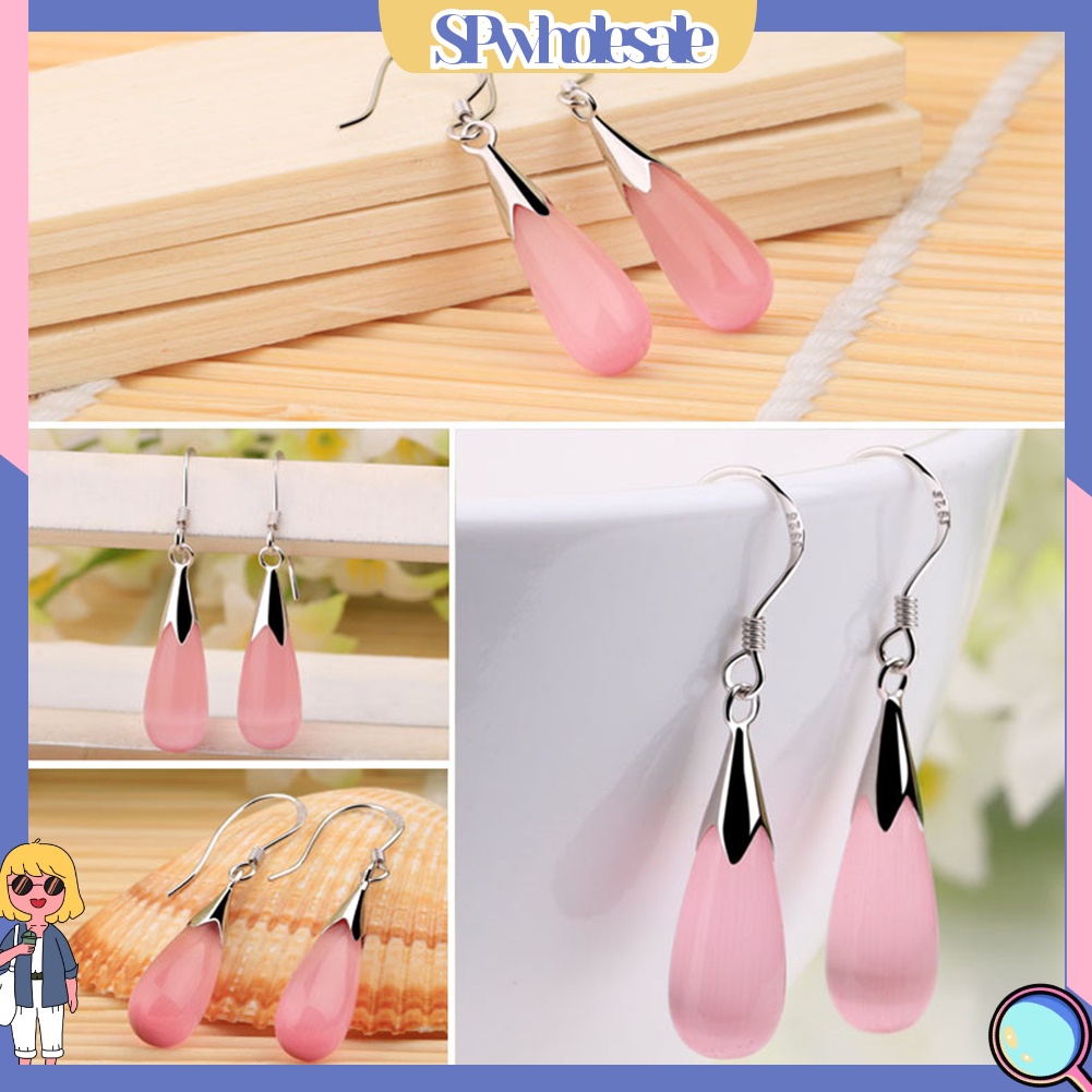 {SPwholesale} Hoa tai dáng dài hình giọt nước đính đá opal sang trọng dành cho nữ