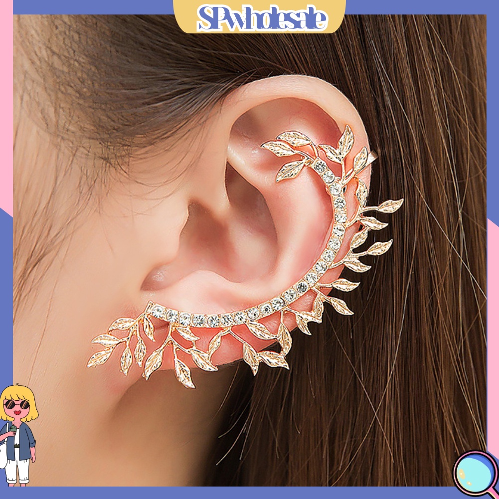 {SPwholesale} Khuyên Đeo Vành Tai Hình Chiếc Lá Đính Đá Phong Cách Cổ Điển Thời Trang