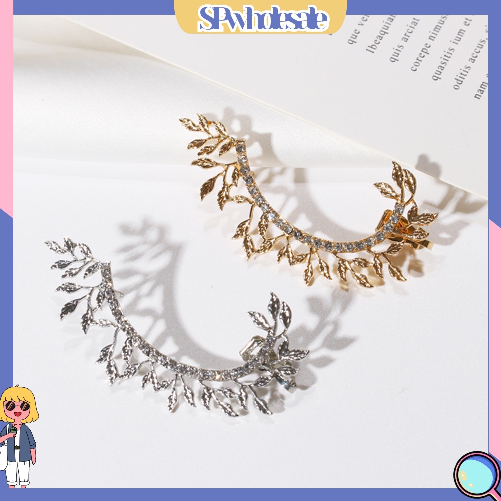{SPwholesale} Khuyên Đeo Vành Tai Hình Chiếc Lá Đính Đá Phong Cách Cổ Điển Thời Trang