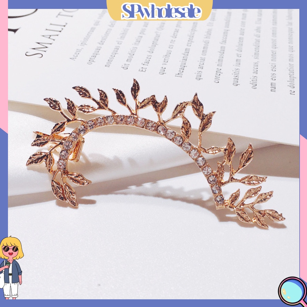 {SPwholesale} Khuyên Đeo Vành Tai Hình Chiếc Lá Đính Đá Phong Cách Cổ Điển Thời Trang