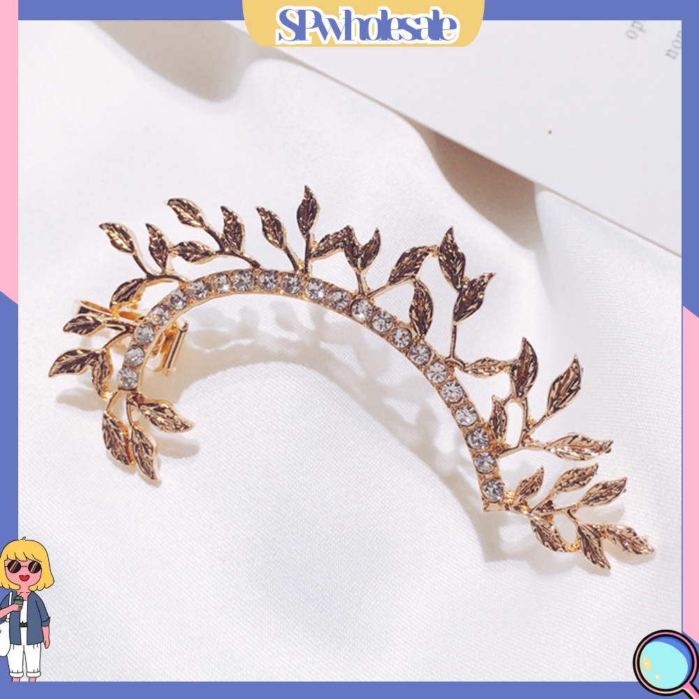 {SPwholesale} Khuyên Đeo Vành Tai Hình Chiếc Lá Đính Đá Phong Cách Cổ Điển Thời Trang