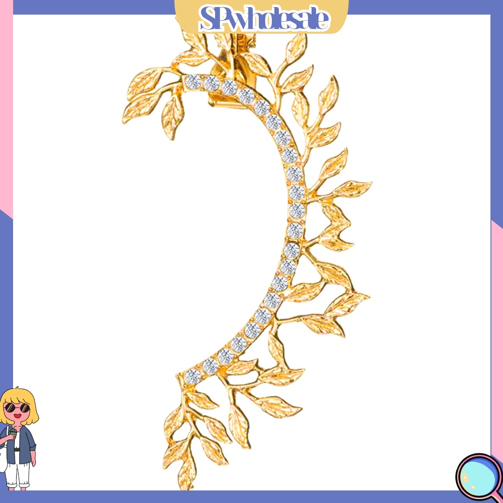 {SPwholesale} Khuyên Đeo Vành Tai Hình Chiếc Lá Đính Đá Phong Cách Cổ Điển Thời Trang