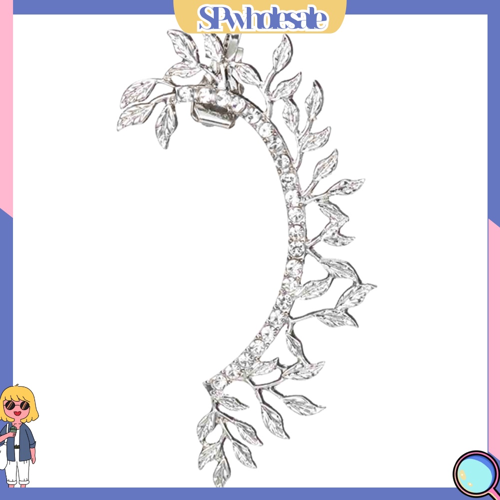 {SPwholesale} Khuyên Đeo Vành Tai Hình Chiếc Lá Đính Đá Phong Cách Cổ Điển Thời Trang