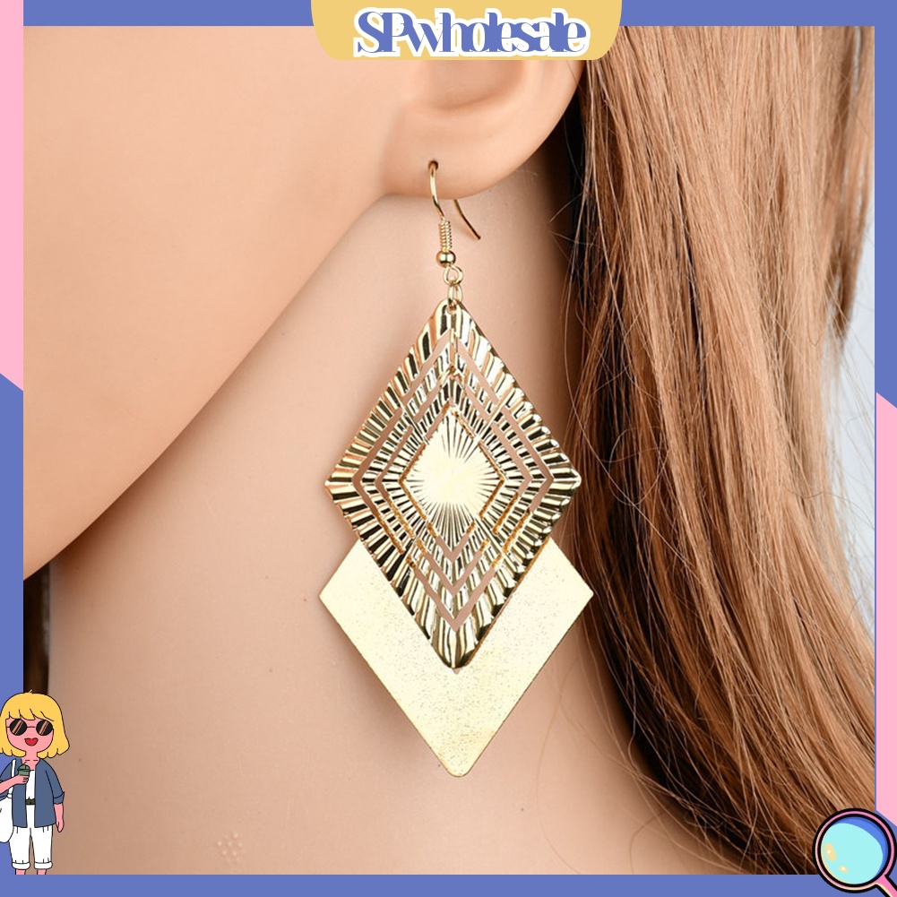 {SPwholesale} Đôi Bông Tai Dáng Dài Hình Thoi Thời Trang Cho Nữ