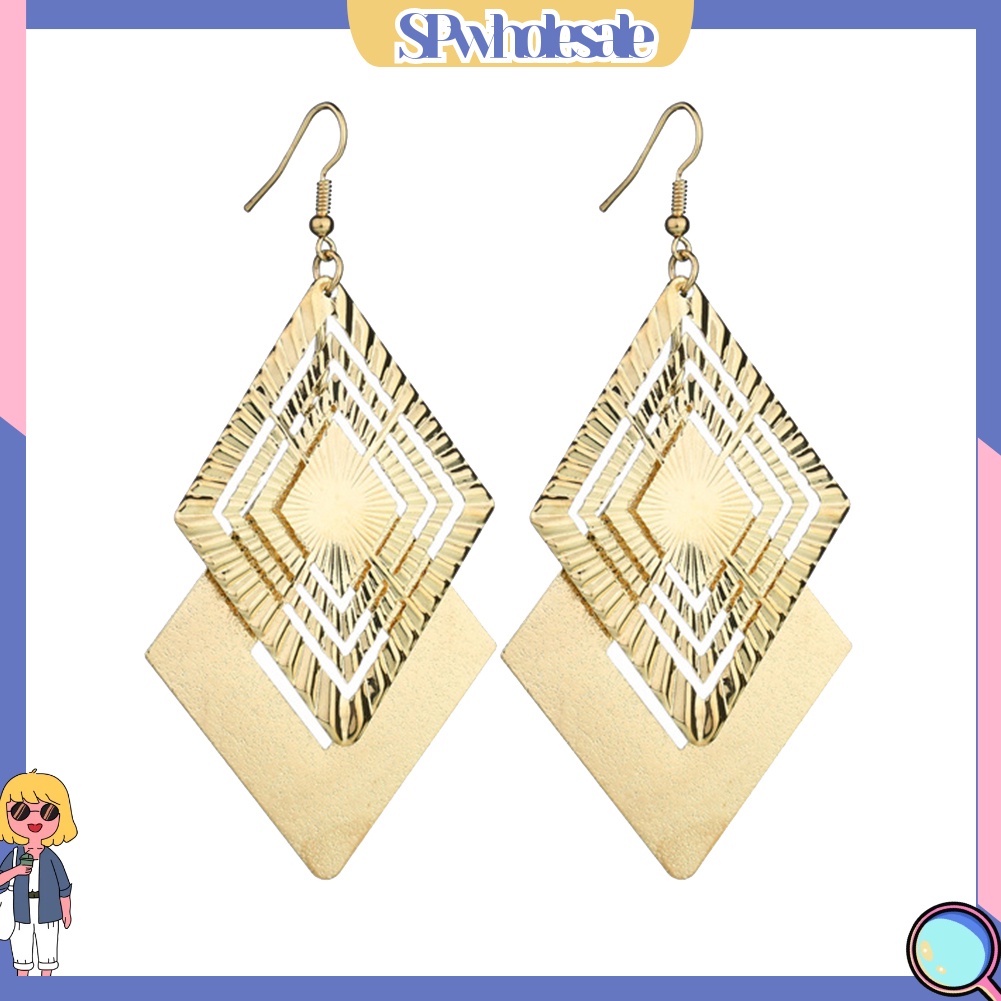 {SPwholesale} Đôi Bông Tai Dáng Dài Hình Thoi Thời Trang Cho Nữ