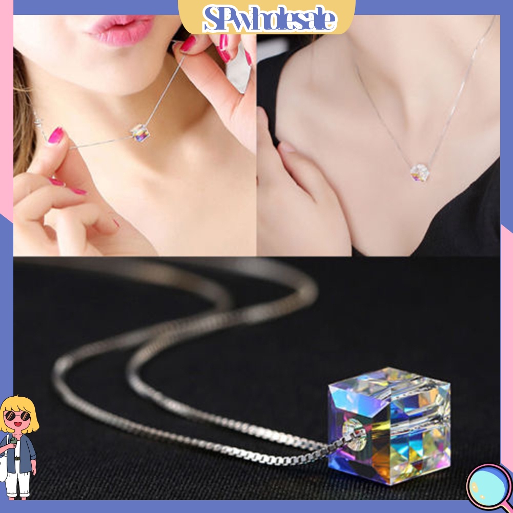 {SPwholesale} Dây chuyền đính đá dạng khối lập phương nhiều màu sắc thời trang