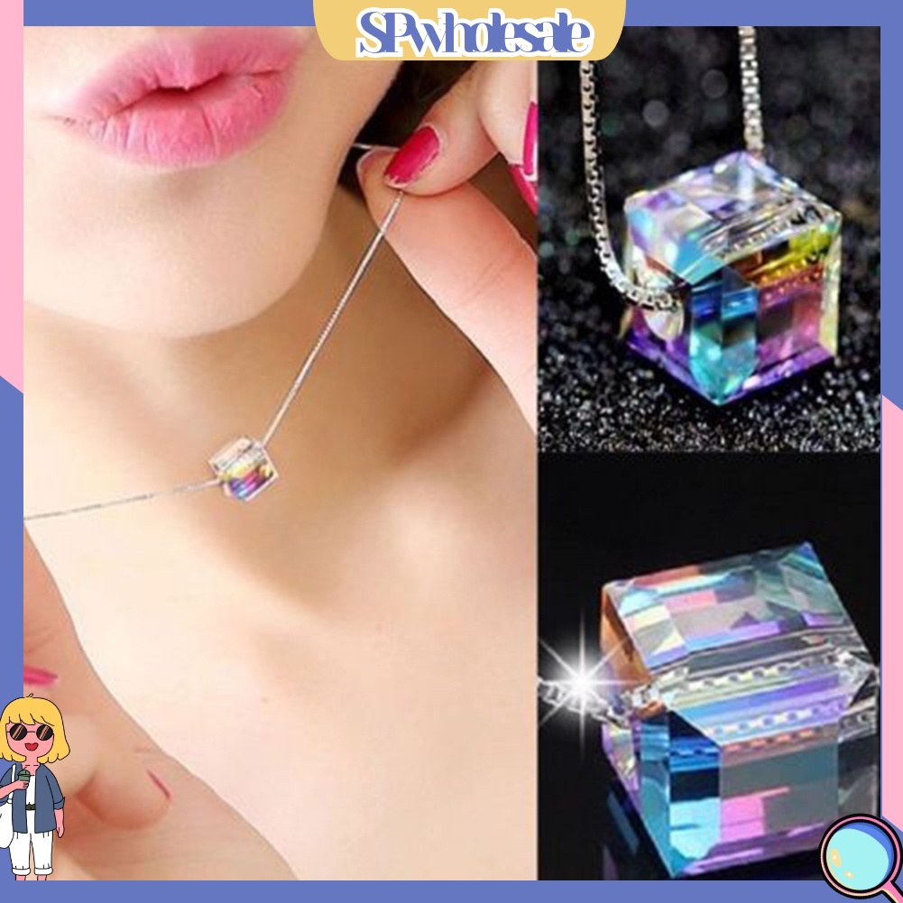 {SPwholesale} Dây chuyền đính đá dạng khối lập phương nhiều màu sắc thời trang