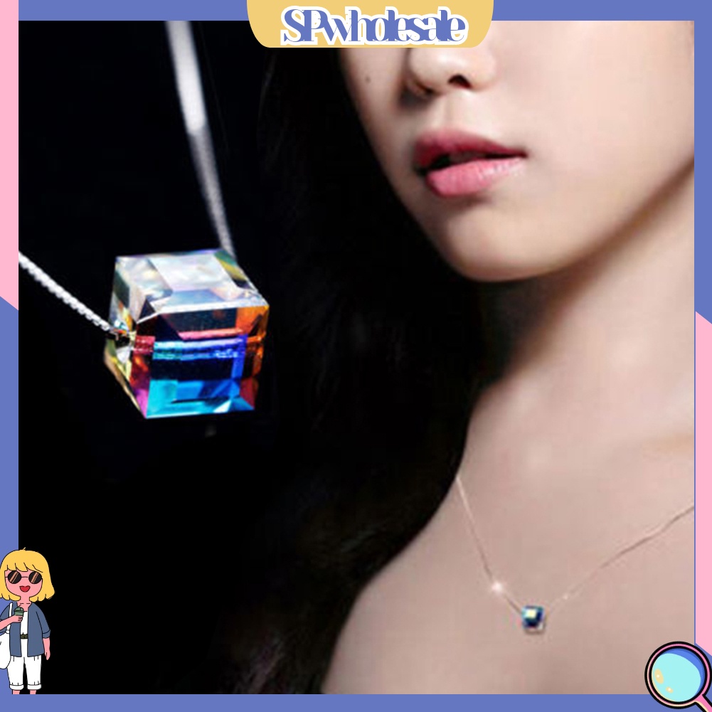 {SPwholesale} Dây chuyền đính đá dạng khối lập phương nhiều màu sắc thời trang