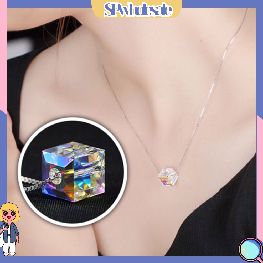 {SPwholesale} Dây chuyền đính đá dạng khối lập phương nhiều màu sắc thời trang