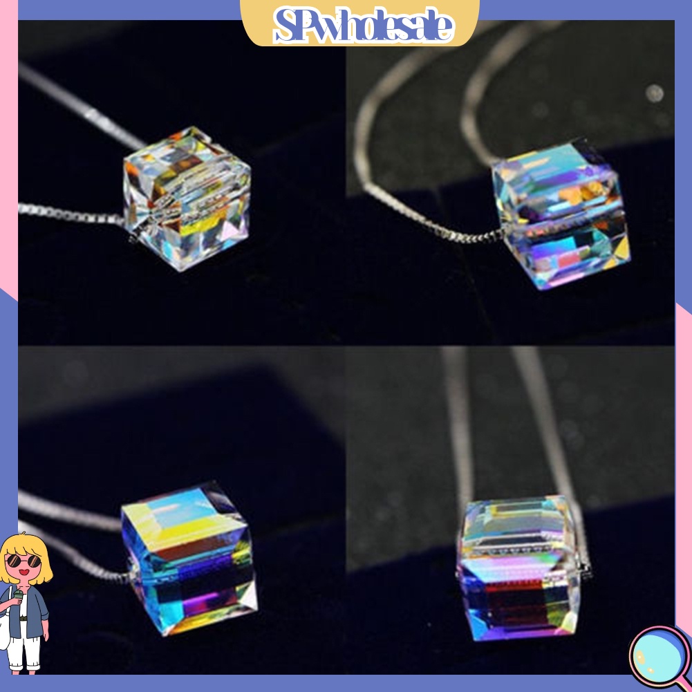 {SPwholesale} Dây chuyền đính đá dạng khối lập phương nhiều màu sắc thời trang