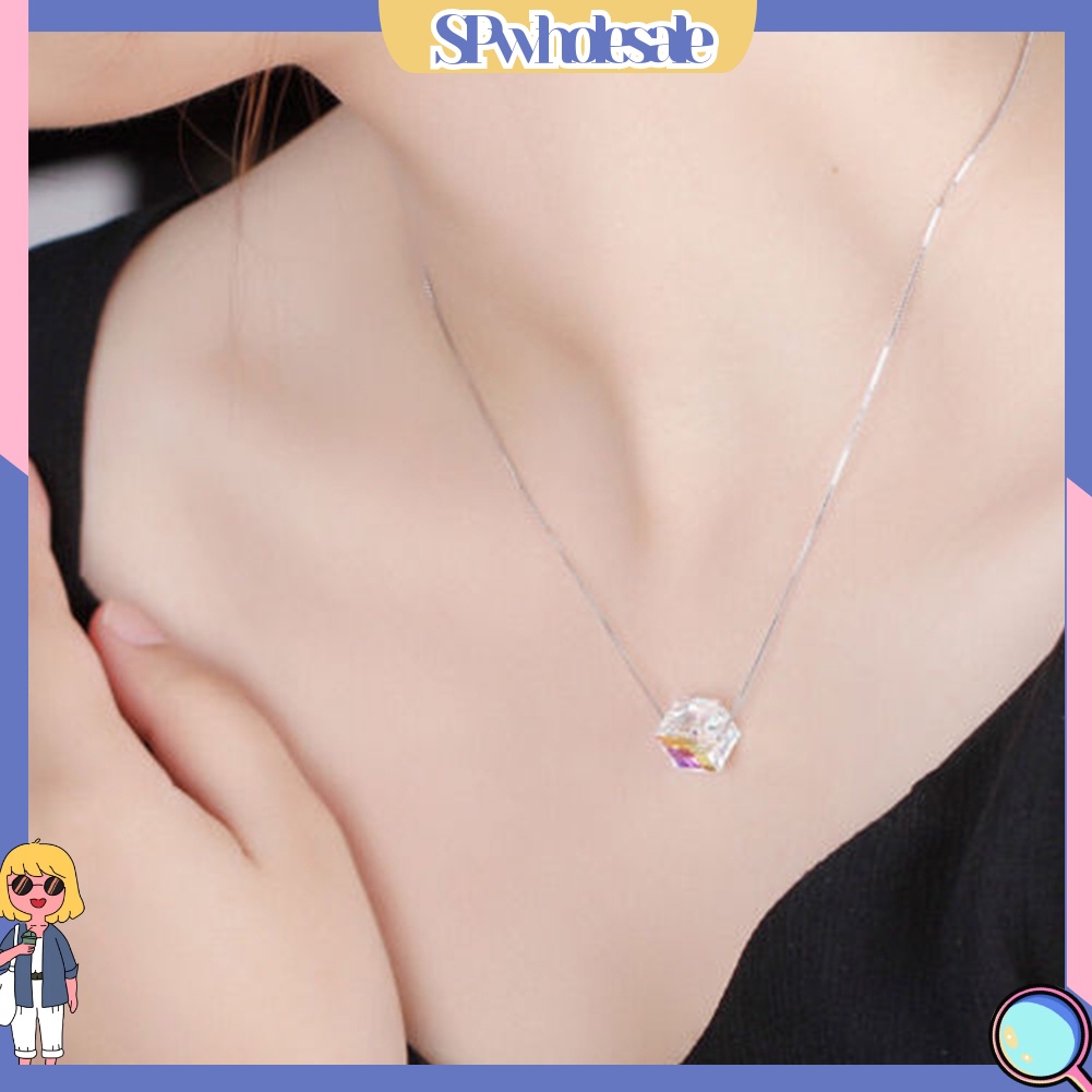 {SPwholesale} Dây chuyền đính đá dạng khối lập phương nhiều màu sắc thời trang