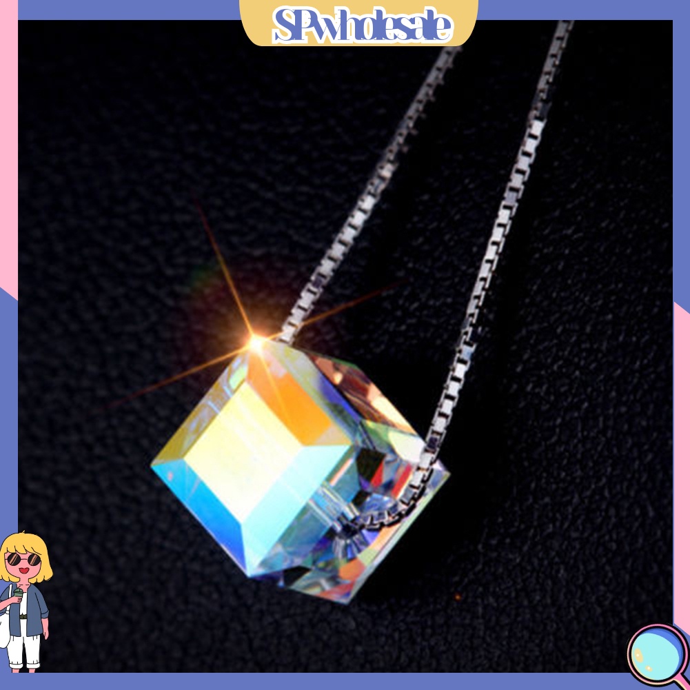 {SPwholesale} Dây chuyền đính đá dạng khối lập phương nhiều màu sắc thời trang