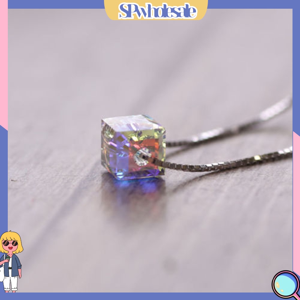 {SPwholesale} Dây chuyền đính đá dạng khối lập phương nhiều màu sắc thời trang