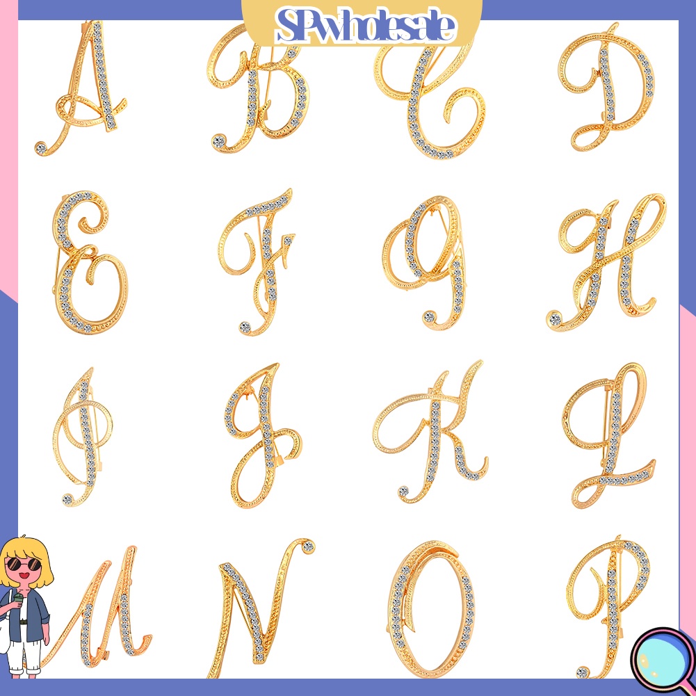 [SPwholesale] Ghim cài áo kim loại hình chữ đính đá lấp lánh thanh lịch
