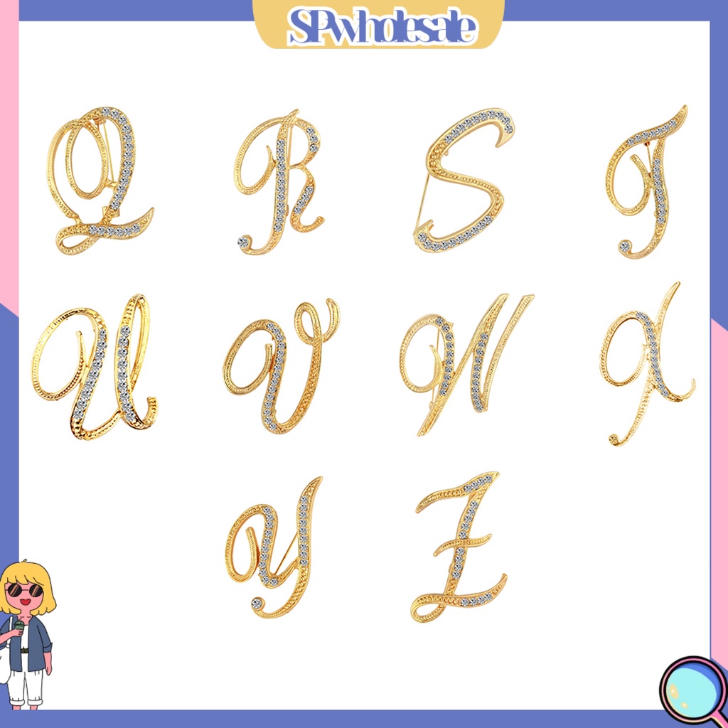 [SPwholesale] Ghim cài áo kim loại hình chữ đính đá lấp lánh thanh lịch