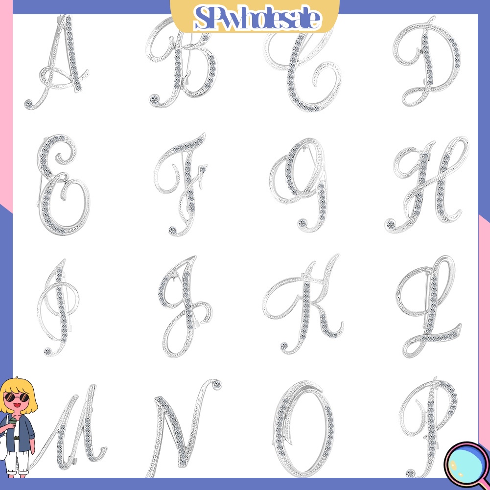 [SPwholesale] Ghim cài áo kim loại hình chữ đính đá lấp lánh thanh lịch