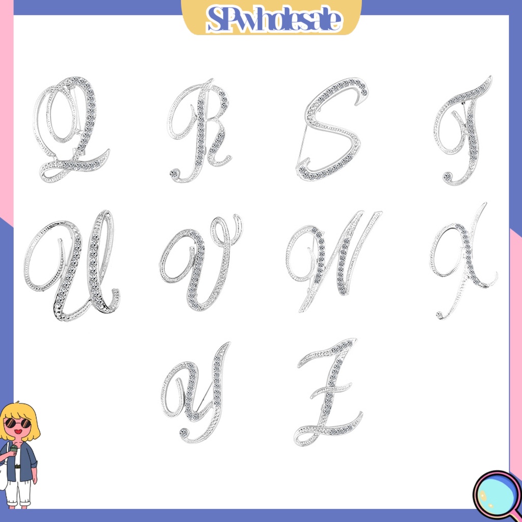 [SPwholesale] Ghim cài áo kim loại hình chữ đính đá lấp lánh thanh lịch
