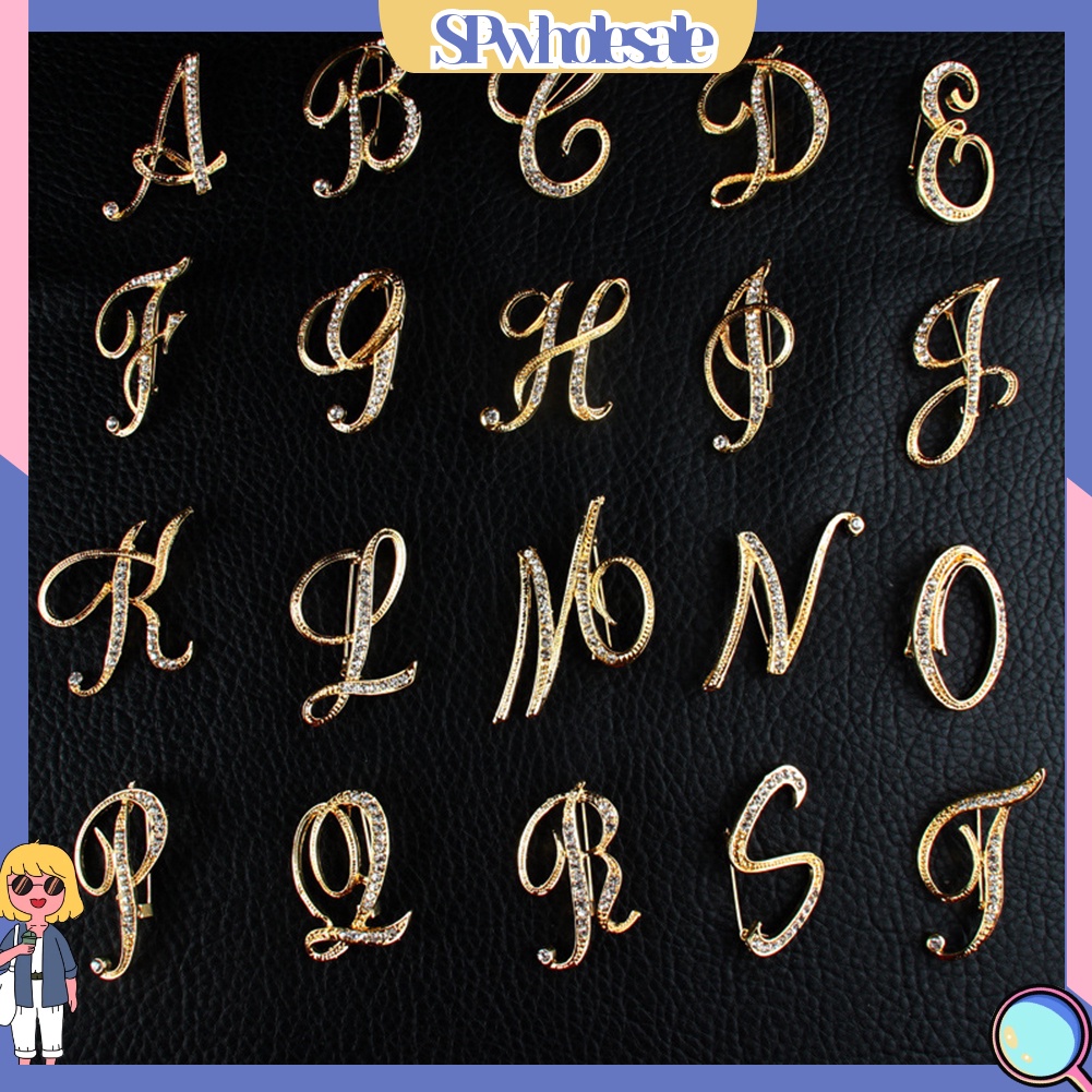 [SPwholesale] Ghim cài áo kim loại hình chữ đính đá lấp lánh thanh lịch