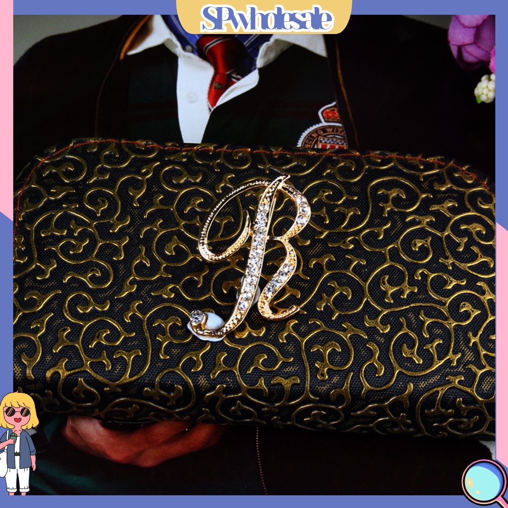 [SPwholesale] Ghim cài áo kim loại hình chữ đính đá lấp lánh thanh lịch