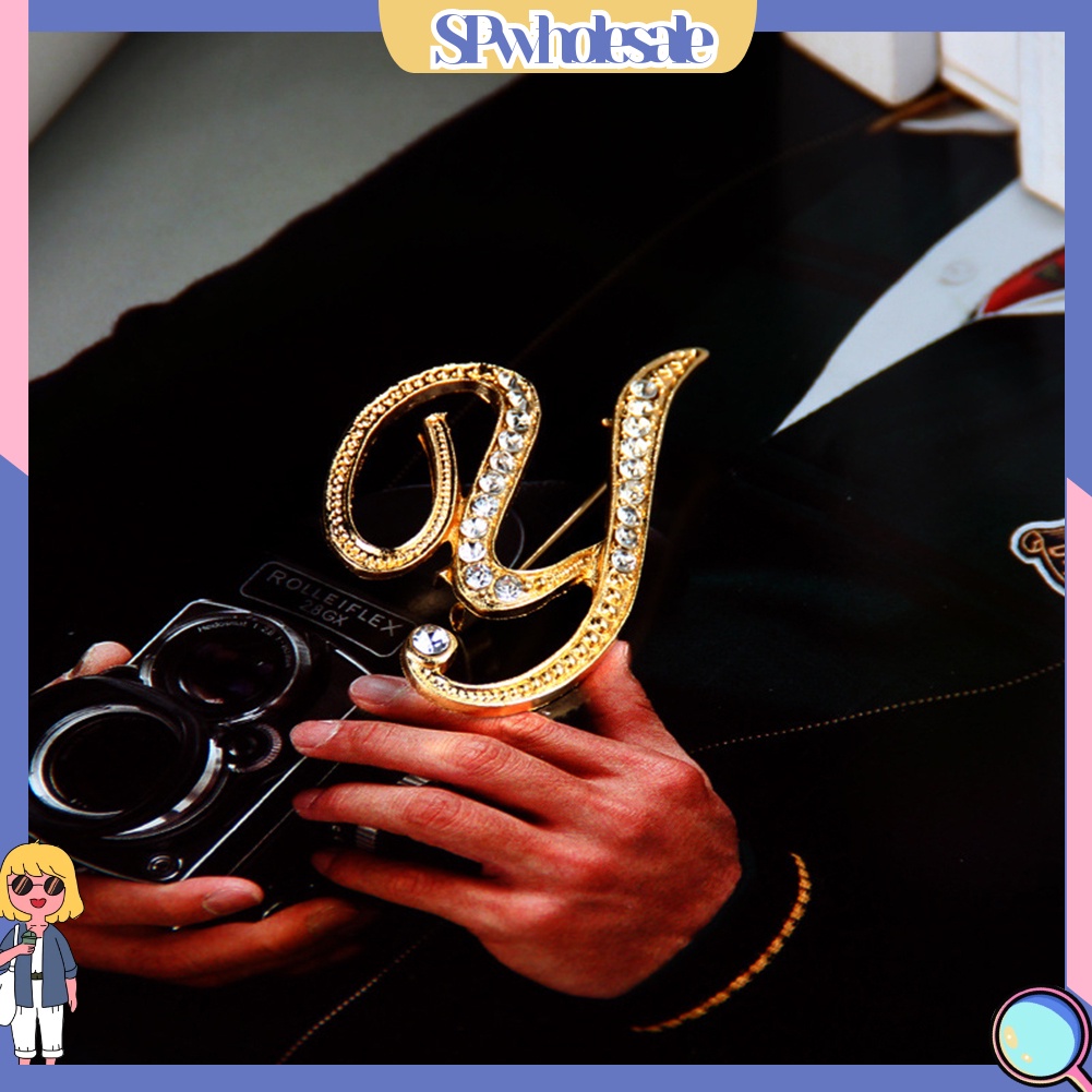 [SPwholesale] Ghim cài áo kim loại hình chữ đính đá lấp lánh thanh lịch