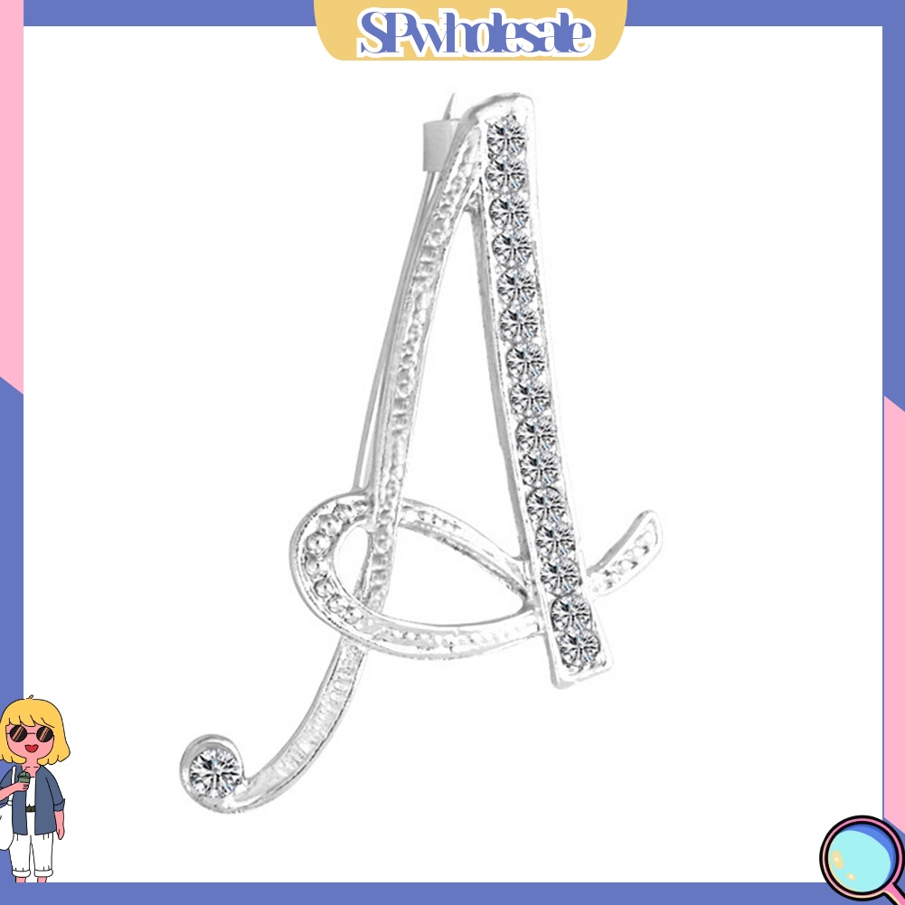 [SPwholesale] Ghim cài áo kim loại hình chữ đính đá lấp lánh thanh lịch