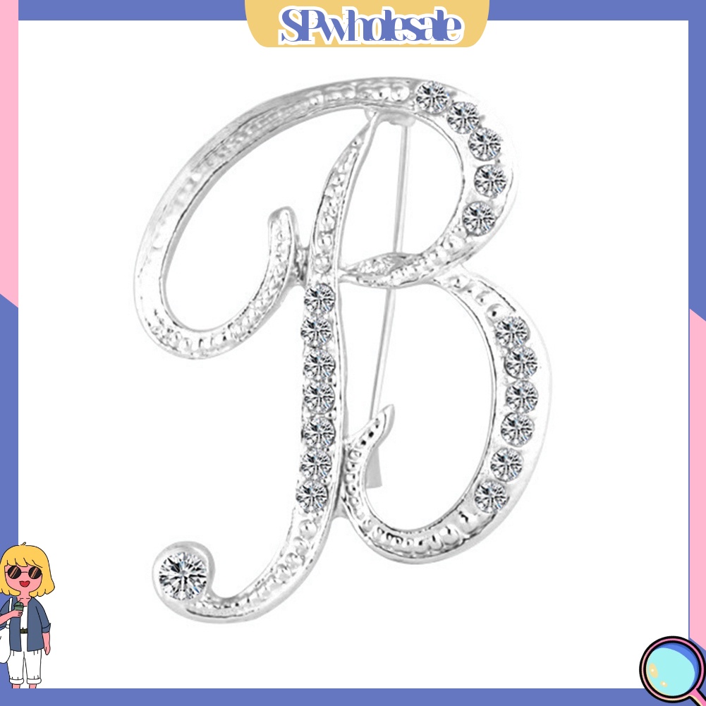 [SPwholesale] Ghim cài áo kim loại hình chữ đính đá lấp lánh thanh lịch