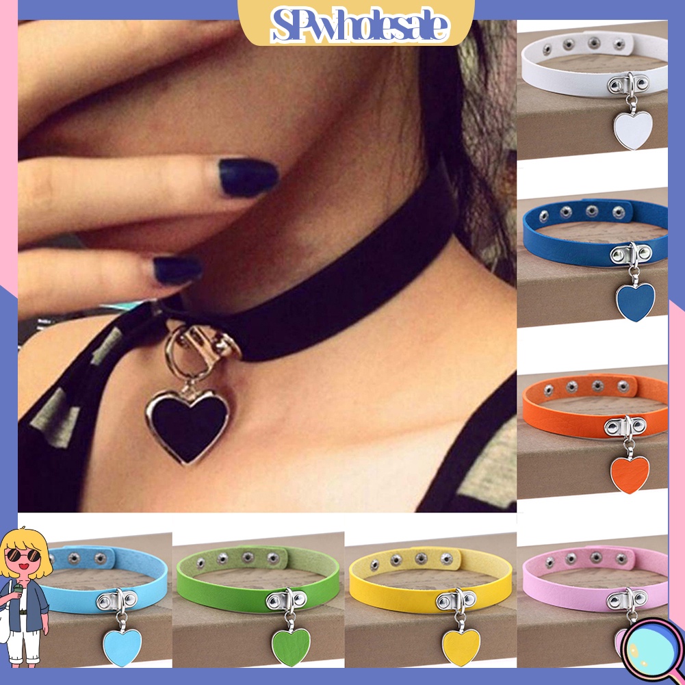 [SPwholesale] Vòng cổ choker giả da đính mặt trái tim phong cách Gothic thời trang cho nữ