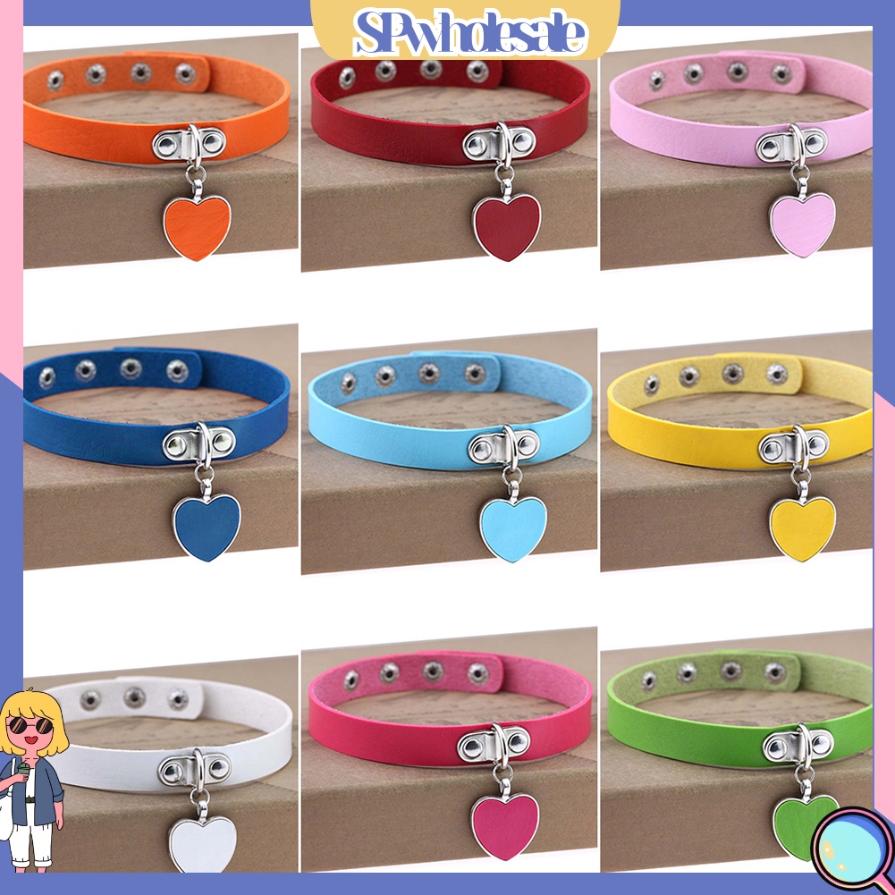 [SPwholesale] Vòng cổ choker giả da đính mặt trái tim phong cách Gothic thời trang cho nữ