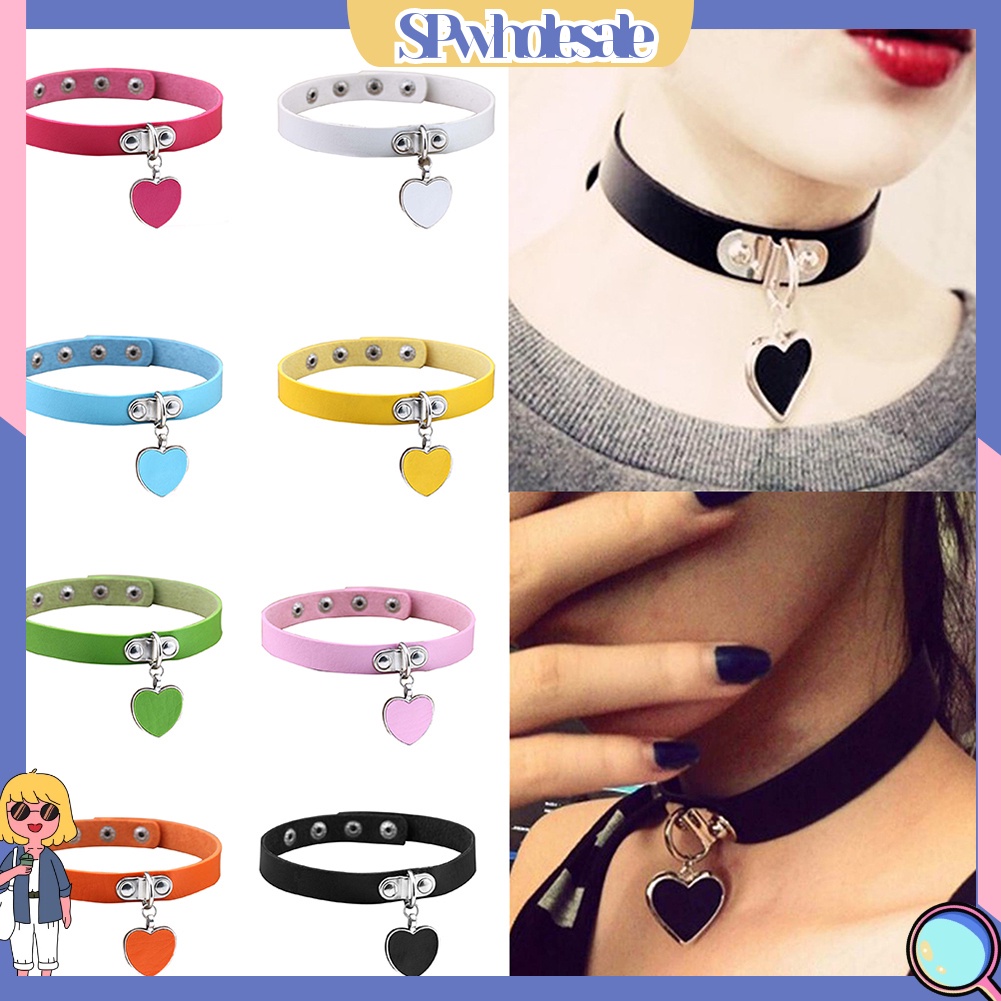 [SPwholesale] Vòng cổ choker giả da đính mặt trái tim phong cách Gothic thời trang cho nữ
