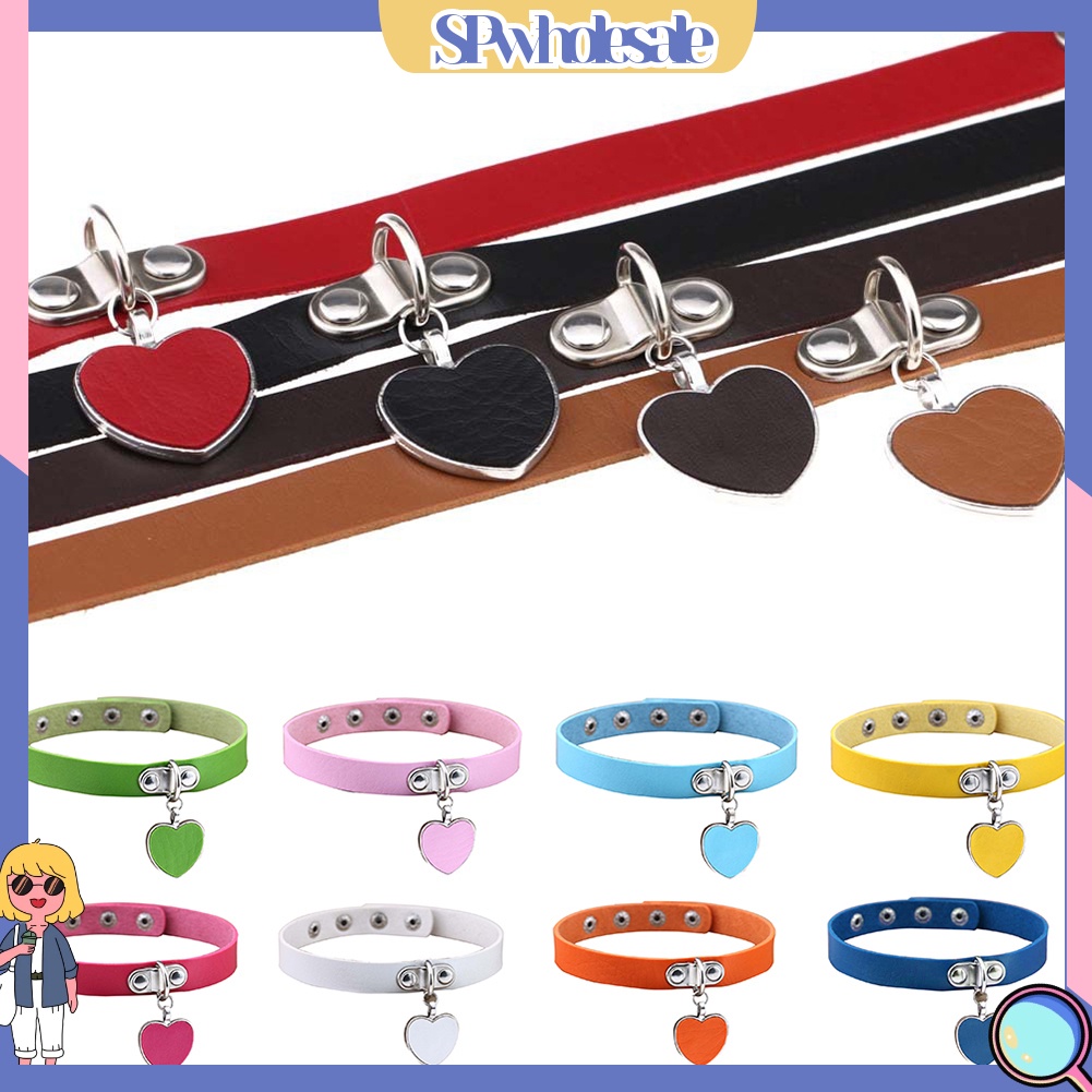 [SPwholesale] Vòng cổ choker giả da đính mặt trái tim phong cách Gothic thời trang cho nữ